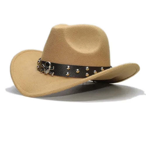 Adult Wool Fedoras Hats Kids Parents Wool Hat New Fashion Retro West Cowboy Hat Width Rims Skull College Fashion Bowler Hat