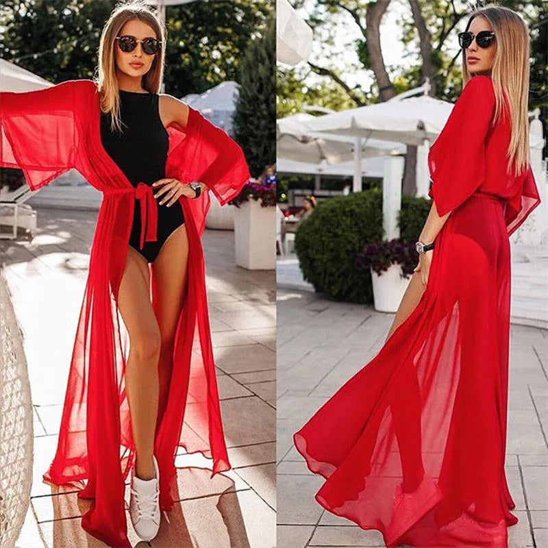 Summer Women Sexy Bikini Cover Up Chiffon Robe Tunic Swimsuit Beach Long Dress Bathing Suit
