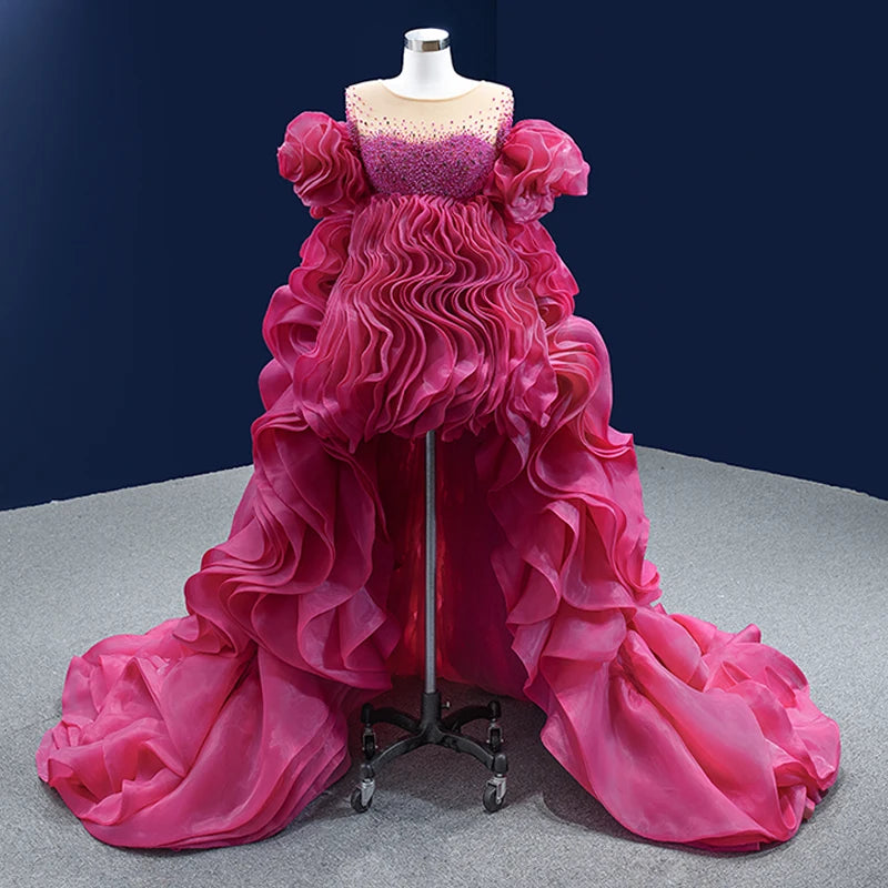 Rsm67565 2022 High Quality Women Pink Pleated Ruffles Evening Dresses Couture Red Carpet Evening Gowns