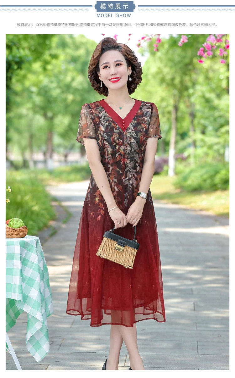 Summer Women Elegant Positioning flower Casual Thin Beach Long Party Dress V Neck Maxi Chiffon Dresses Female Vestidos