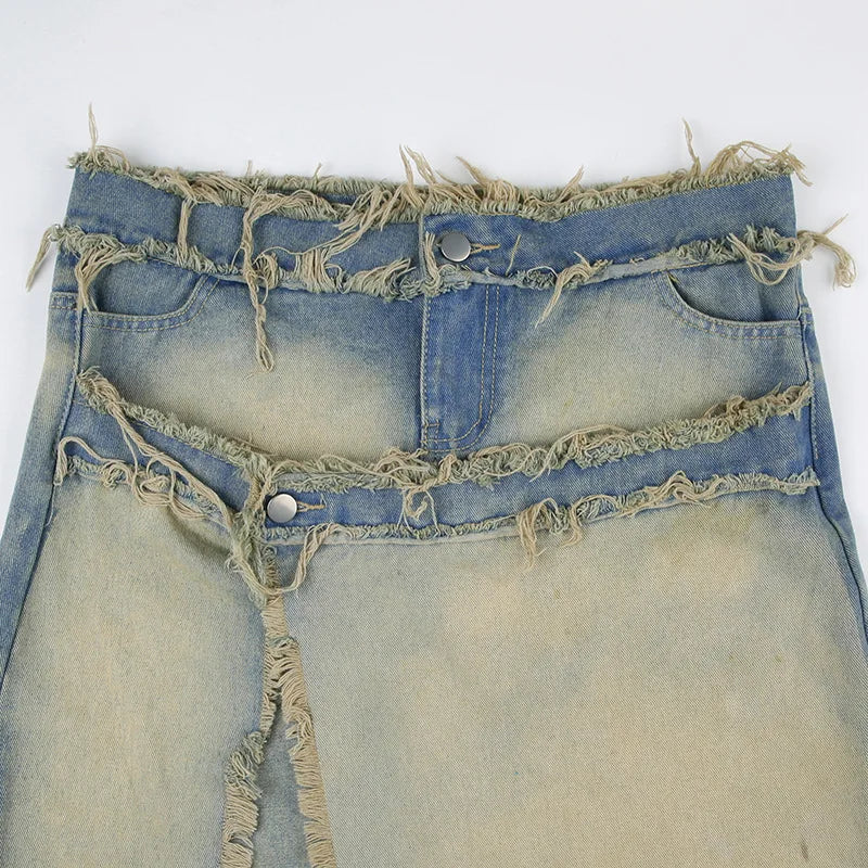 Kj10340 Spring 2024 New Women's Denim Skirt Washed Zipper Patchwork Detachable Fashion Skirt Jeans Women's Denim Clothing