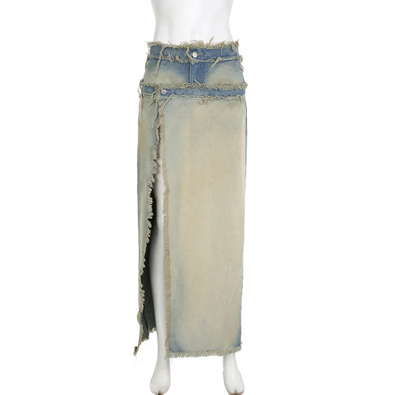 Kj10340 Spring 2024 New Women's Denim Skirt Washed Zipper Patchwork Detachable Fashion Skirt Jeans Women's Denim Clothing