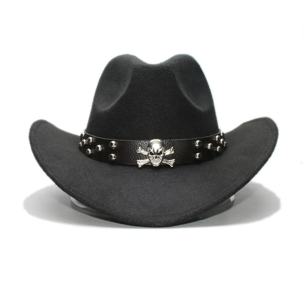 Adult Wool Fedoras Hats Kids Parents Wool Hat New Fashion Retro West Cowboy Hat Width Rims Skull College Fashion Bowler Hat