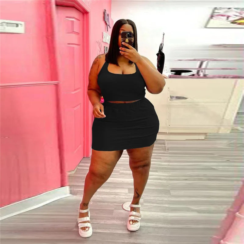 Summer Women Two Piece Outfits Wholesale Dress Sets Sexy Crop Tops and Skirt Suit with Short Casual Plus Size Sets Dropshipping