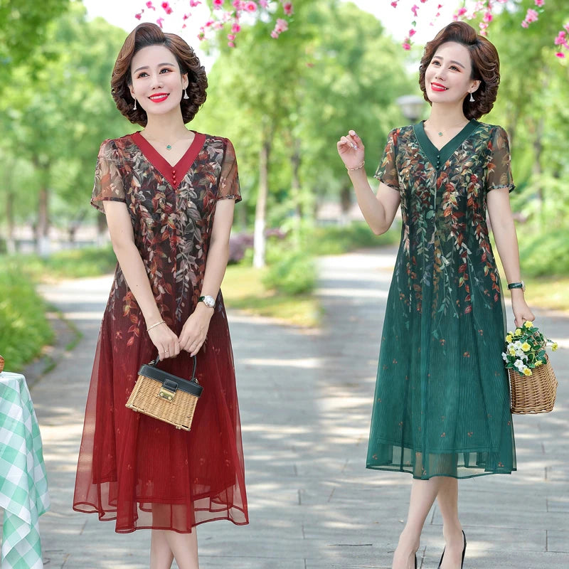 Summer Women Elegant Positioning flower Casual Thin Beach Long Party Dress V Neck Maxi Chiffon Dresses Female Vestidos