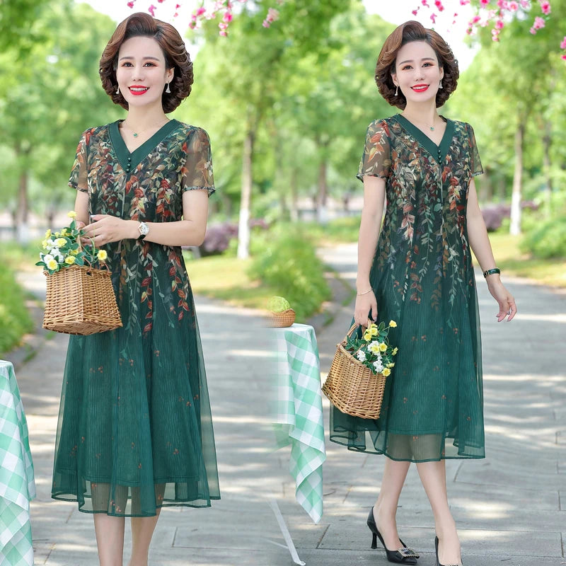 Summer Women Elegant Positioning flower Casual Thin Beach Long Party Dress V Neck Maxi Chiffon Dresses Female Vestidos