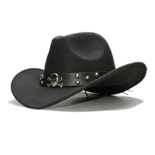 Adult Wool Fedoras Hats Kids Parents Wool Hat New Fashion Retro West Cowboy Hat Width Rims Skull College Fashion Bowler Hat