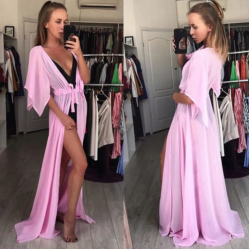 Summer Women Sexy Bikini Cover Up Chiffon Robe Tunic Swimsuit Beach Long Dress Bathing Suit