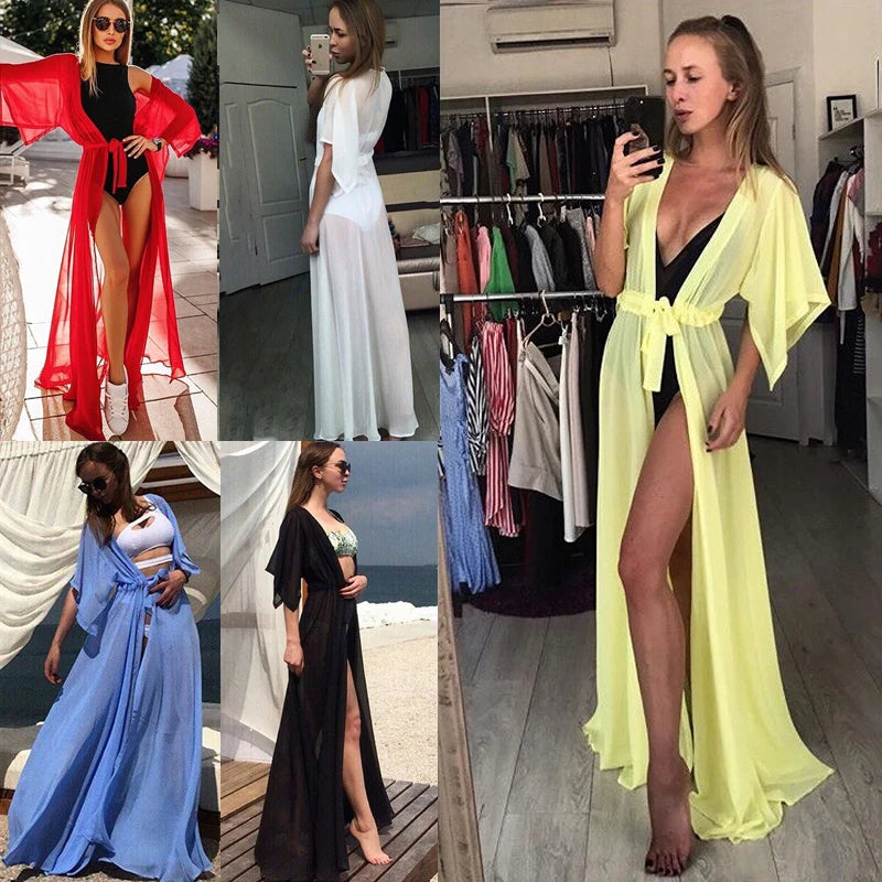 Summer Women Sexy Bikini Cover Up Chiffon Robe Tunic Swimsuit Beach Long Dress Bathing Suit