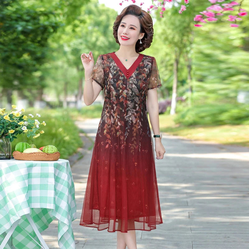Summer Women Elegant Positioning flower Casual Thin Beach Long Party Dress V Neck Maxi Chiffon Dresses Female Vestidos
