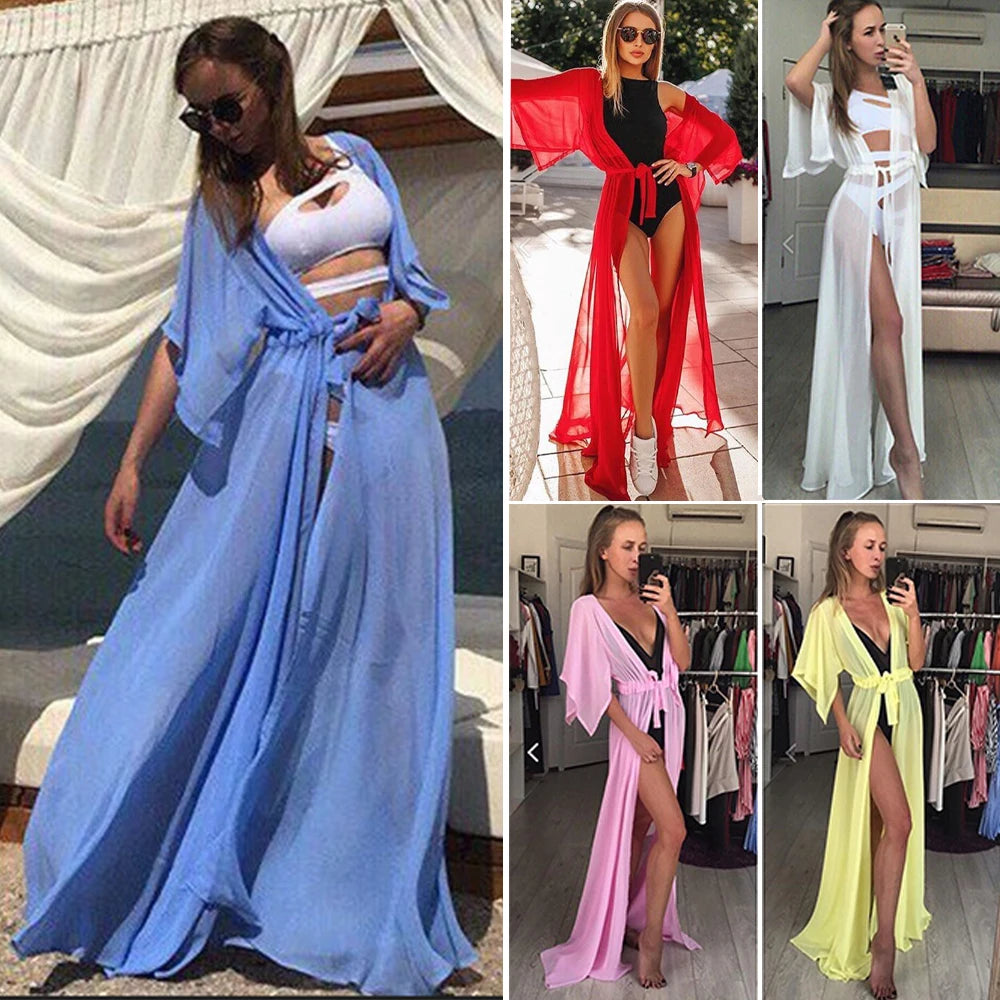 Summer Women Sexy Bikini Cover Up Chiffon Robe Tunic Swimsuit Beach Long Dress Bathing Suit