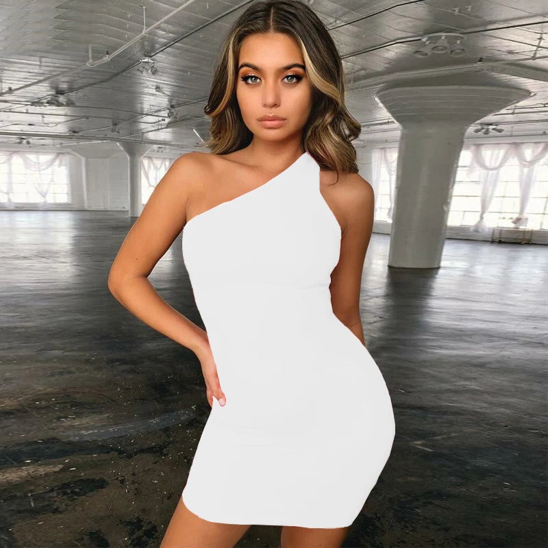 Robe Sexy Summer Clothes Women Dress Yellow Backless Nightclub Bodycon One Shoulder Dresses Mini Sundress Elegant Party Vestidos
