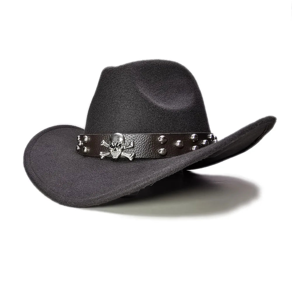 Adult Wool Fedoras Hats Kids Parents Wool Hat New Fashion Retro West Cowboy Hat Width Rims Skull College Fashion Bowler Hat