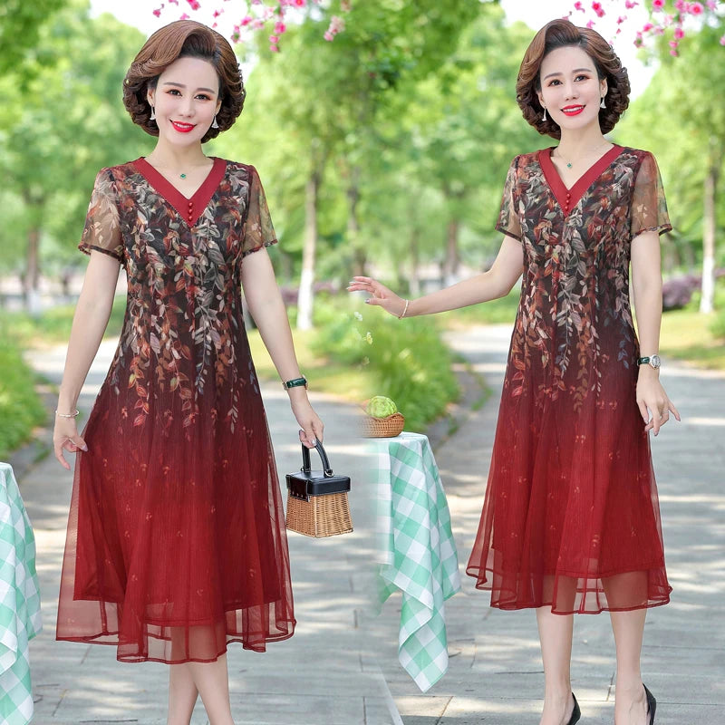 Summer Women Elegant Positioning flower Casual Thin Beach Long Party Dress V Neck Maxi Chiffon Dresses Female Vestidos