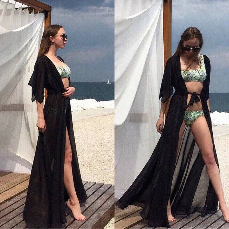 Summer Women Sexy Bikini Cover Up Chiffon Robe Tunic Swimsuit Beach Long Dress Bathing Suit