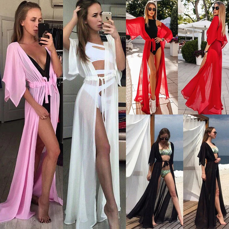 Summer Women Sexy Bikini Cover Up Chiffon Robe Tunic Swimsuit Beach Long Dress Bathing Suit