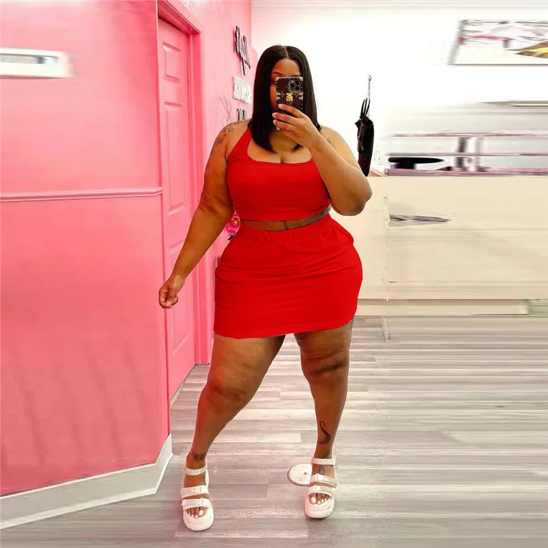 Summer Women Two Piece Outfits Wholesale Dress Sets Sexy Crop Tops and Skirt Suit with Short Casual Plus Size Sets Dropshipping