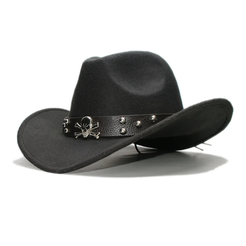 Adult Wool Fedoras Hats Kids Parents Wool Hat New Fashion Retro West Cowboy Hat Width Rims Skull College Fashion Bowler Hat