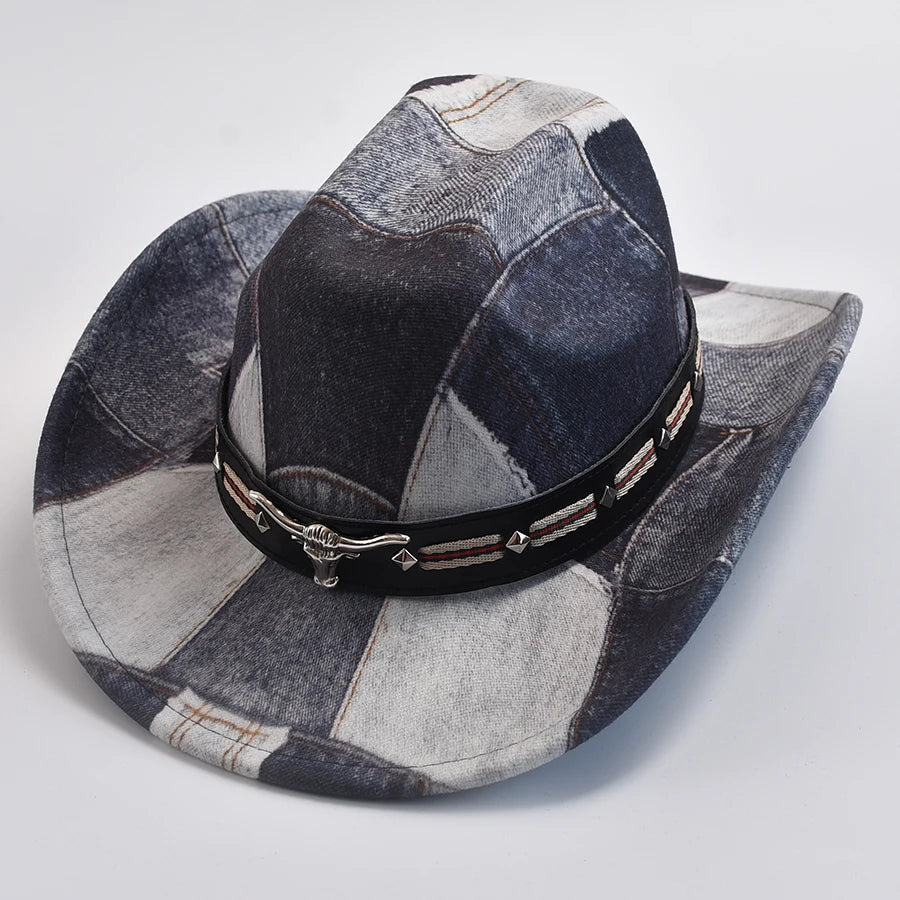 Vintage Western Cowboy Hat For Men's 8CM Wide Brim Gentleman Jazz Hats Panama Cowgirl Sombrero Hombre Caps