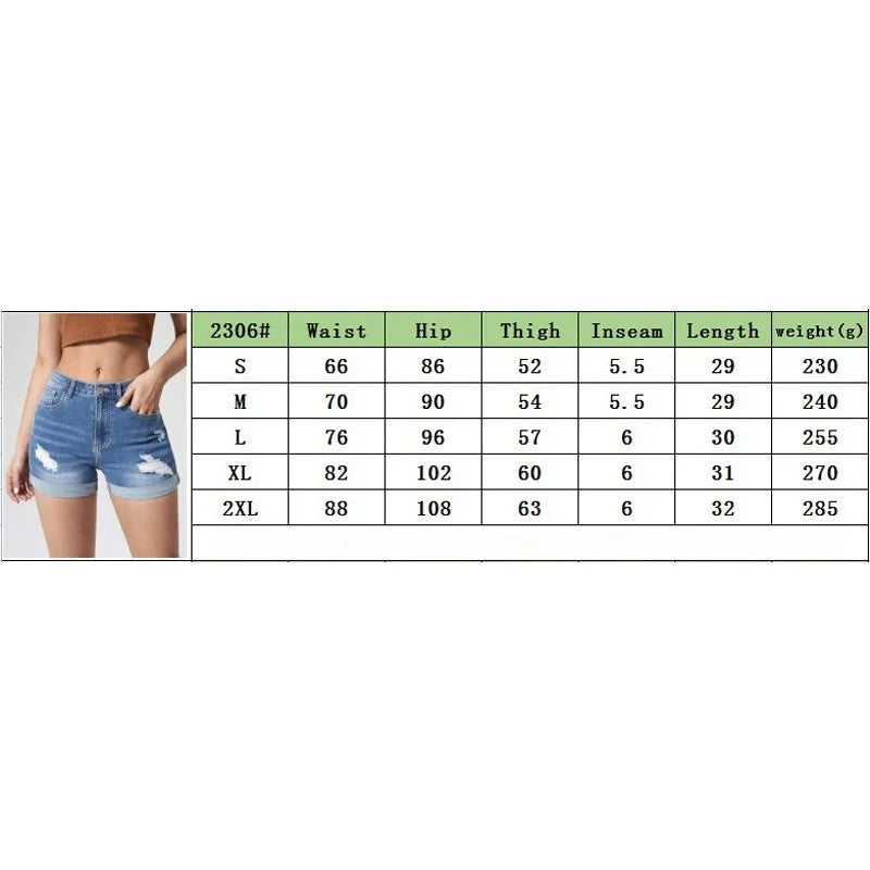 2025 Fashionable Ripped Rolled High Stretch Denim Shorts High Waist Black Tight Casual Hot Pants Women's Three-point Pants