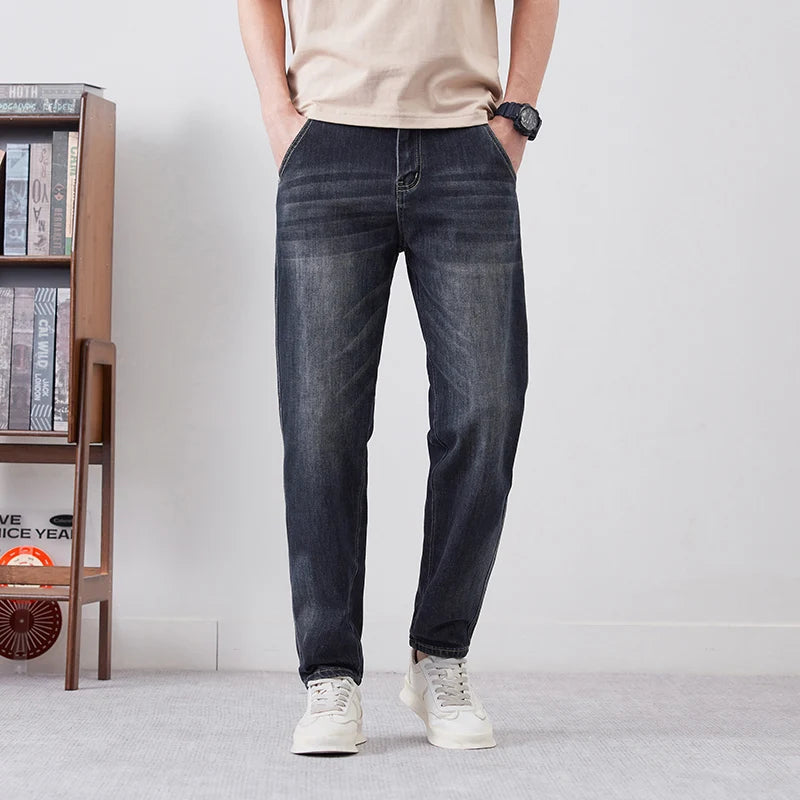 Men's Streetwear Vintage Jeans Fashion Tapered Slim Pants Casual Comfortable Small Feet Personality Male Denim Trousers