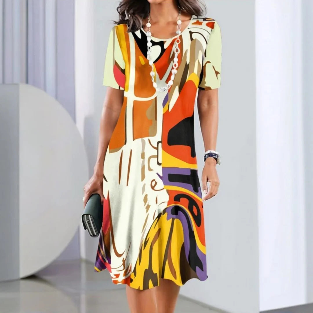 2025 Spring and Summer New Dresses Outdoor Fashion Short Sleeve Irregular Pattern Print Hawaii Vacation Style Dresses