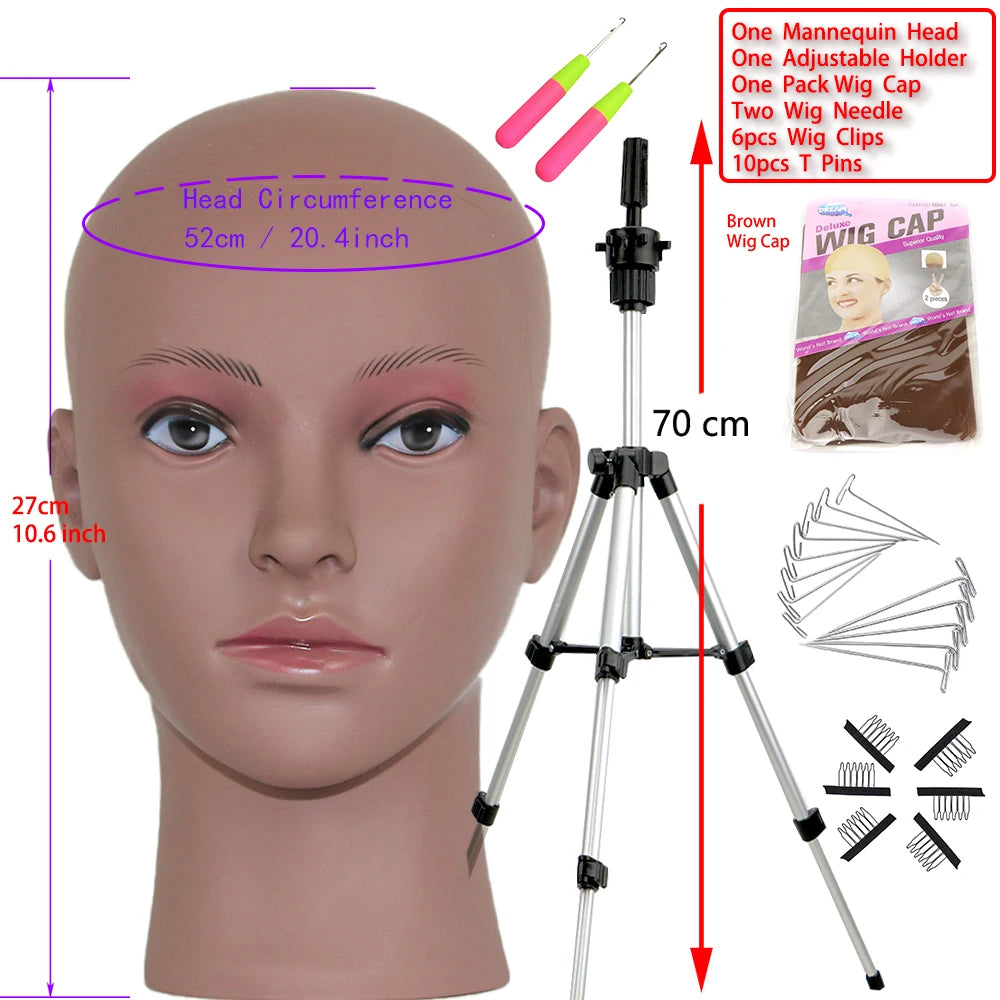 New Mannequin Head Wig Stand With Adjustable Wig Tripod Stand Holder For Wigs Making Display With T Pins /Wig Cap For Free Gift
