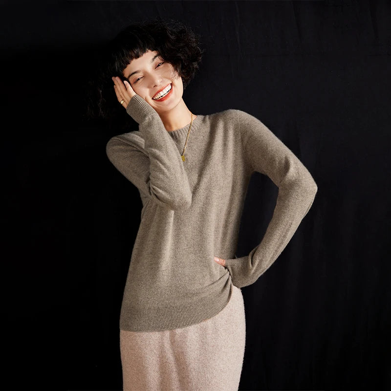 Women's pullover autumn/winter 100% pure cashmere sweater casual knitted sweater round neck loose Tops basic versatile Blouse
