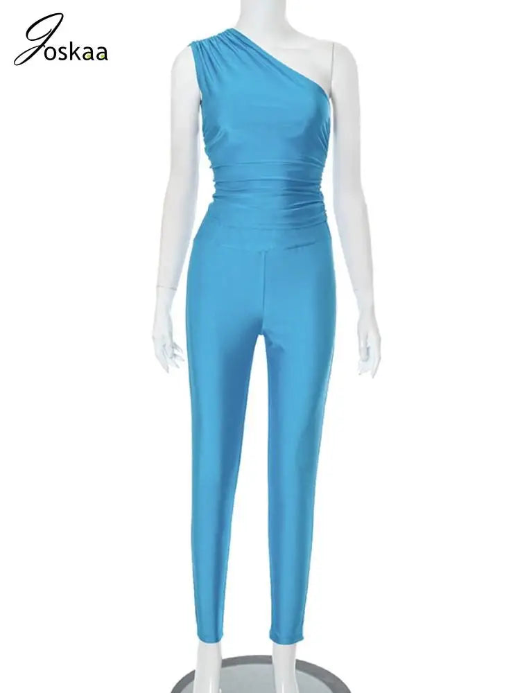Joskaa 2025 Summer Women's 2 Piece Set Casual Asymmetric Sleeveless Top+Slim Fit Pants Suit Y2K Streetwear Fitness Tracksuits