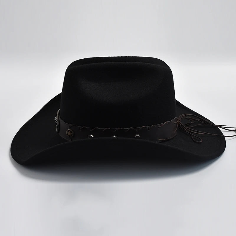 New Artificial Wool Western Cowboy Hats for Men Women Vintage Wide Brim Fedoras Hats Gentleman Lady Cowgirl Jazz Hats