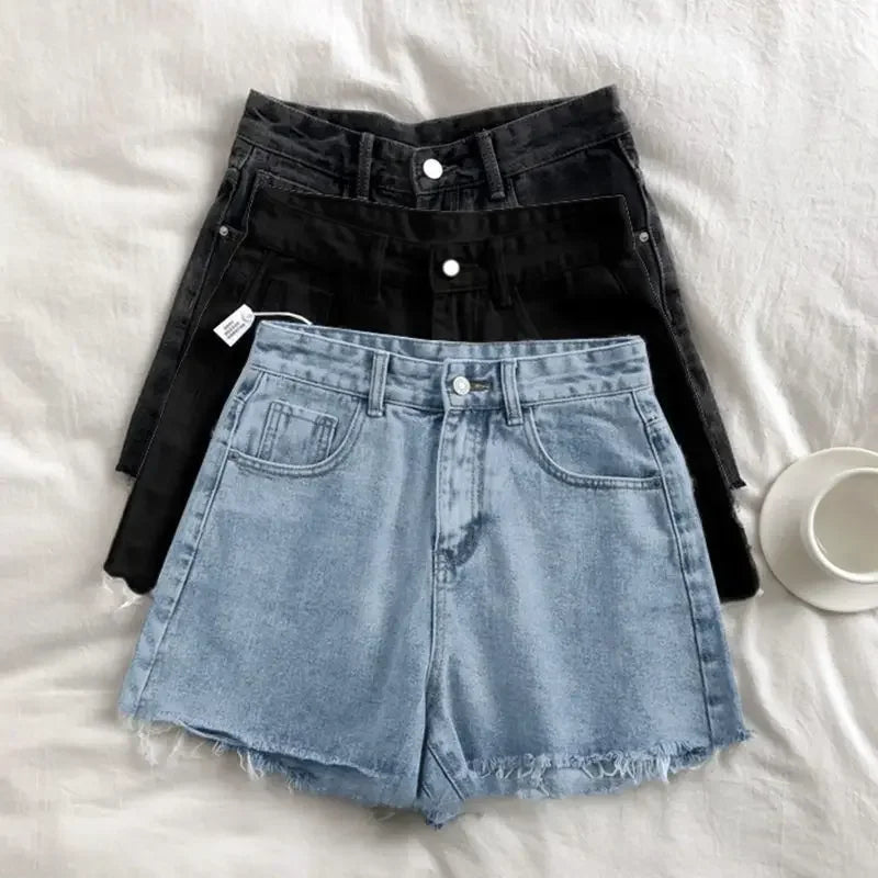 Denim Shorts Women's Summer 2025 New Ins High Waist Slimming Loose Wide Leg Ultra Short A-line Hot Pants Trend
