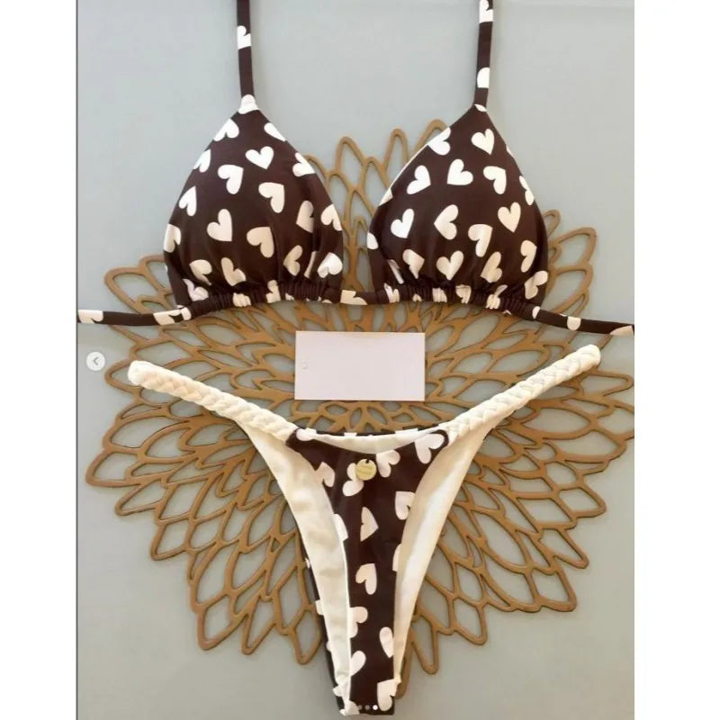 Joskaa 2025 Summer Print 2 Piece Bikini Sets Women Swimwear Sexy String Bra+Briefs Matching Bathing Suits Vacation Beachwear