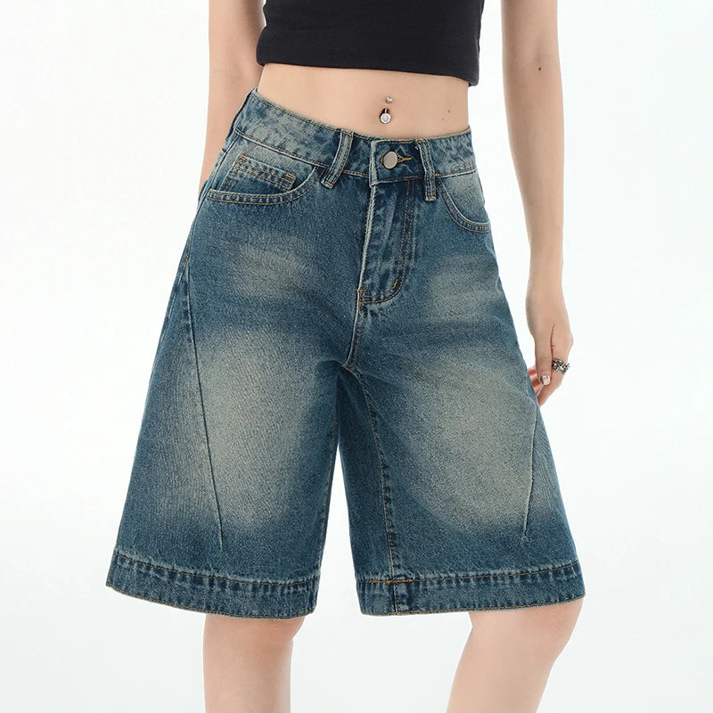 Denim Shorts Women Summer 2025 High Waist Ripped Wide Leg Loose Short Jeans Women Korean Style Fashion Half Shorts Female