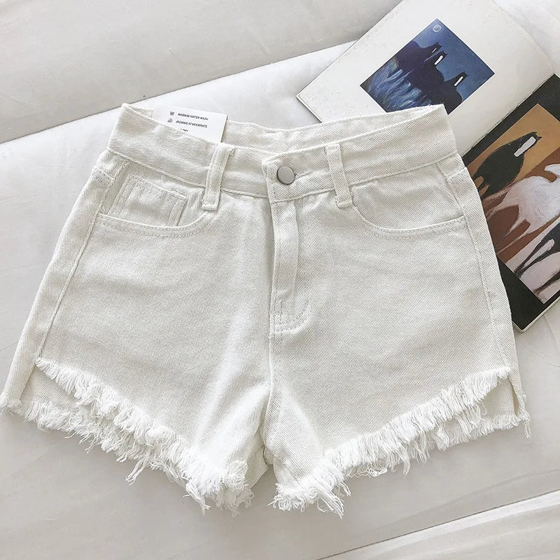 2025 New Summer Denim Shorts Fashion Women Button High Street Y2K Sexy Hot Girl Short Pants Ripped Jeans Tassel Female Clothes