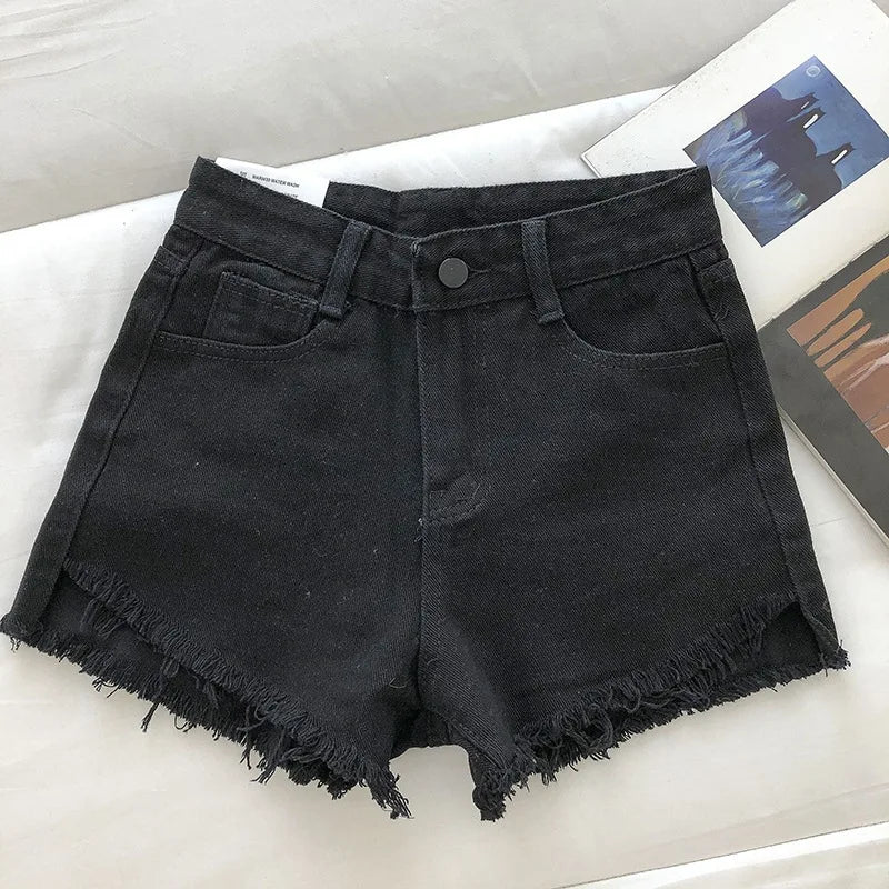 2025 New Summer Denim Shorts Fashion Women Button High Street Y2K Sexy Hot Girl Short Pants Ripped Jeans Tassel Female Clothes
