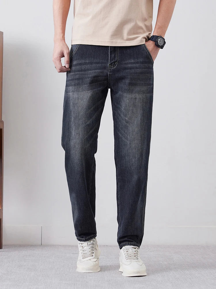 Men's Streetwear Vintage Jeans Fashion Tapered Slim Pants Casual Comfortable Small Feet Personality Male Denim Trousers