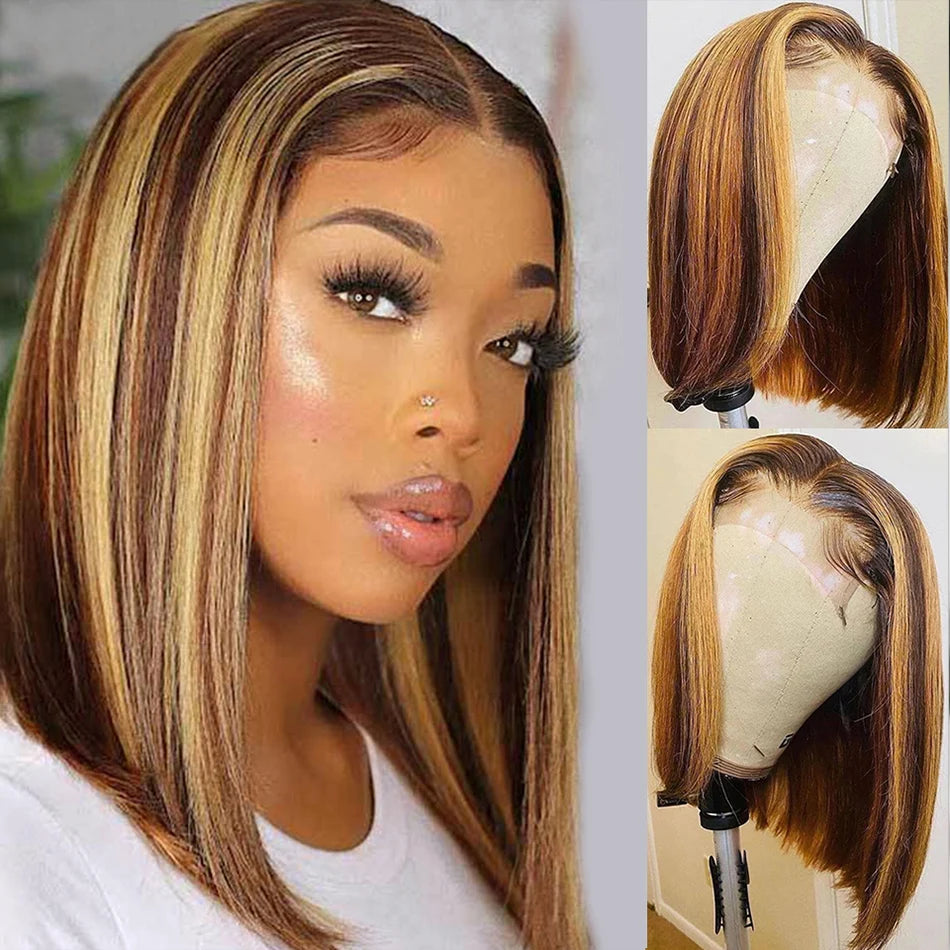613 Blonde Bob Wig Human Hair Bleached Remy Brazilian Cheap 13x4 Straight Short Bob Wig 100% Human Hair Closure Wig Pre Plucked