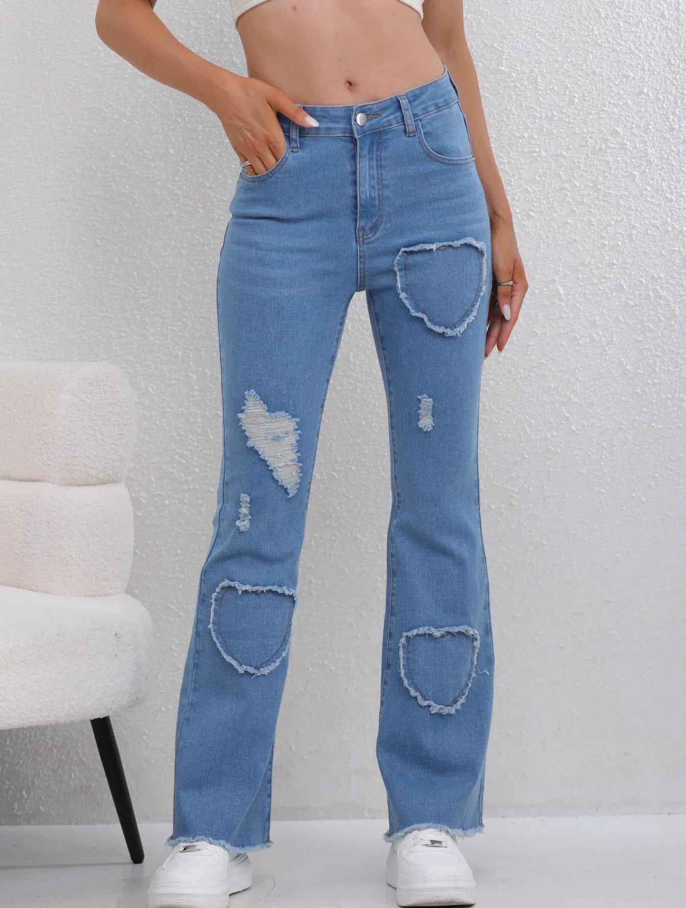 Denim Flared Pants Women Hole Jeans Boot Cut Distressed 2025 Streetwear High Waist Stretch Washed Vintage Full Length Trousers