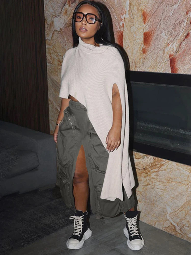 Joskaa Harajuku Cargo Skirt Women Casual Zipper Loose High Waist Long Y2k Skirt Autumn Sumemr 2023 Female Bottom Korean