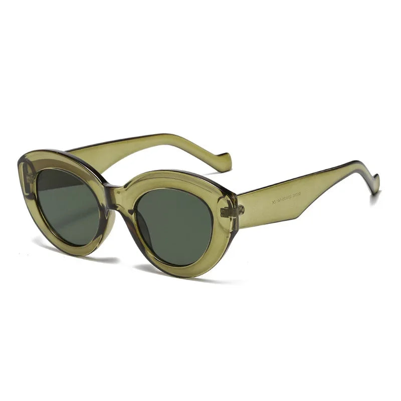 JNPCXI Ins Popular Fashion Oversized Cat Eye Women Sunglasses Green Stripes Retro Shades UV400 Men Trending Oval Sun Glasses