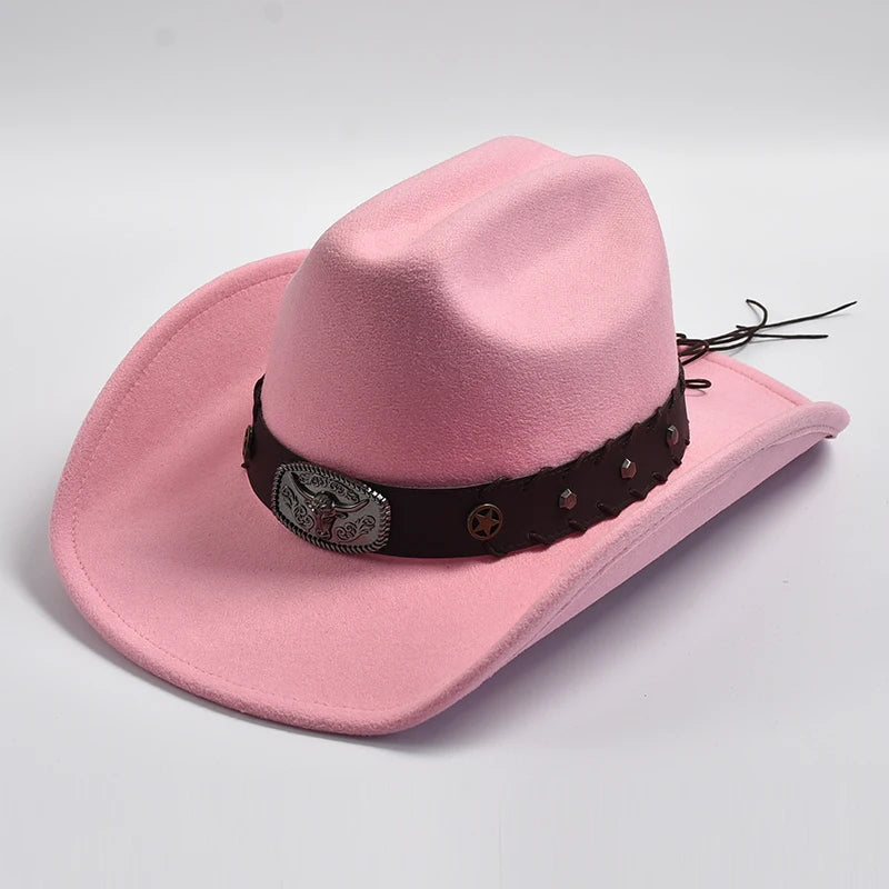 New Artificial Wool Western Cowboy Hats for Men Women Vintage Wide Brim Fedoras Hats Gentleman Lady Cowgirl Jazz Hats
