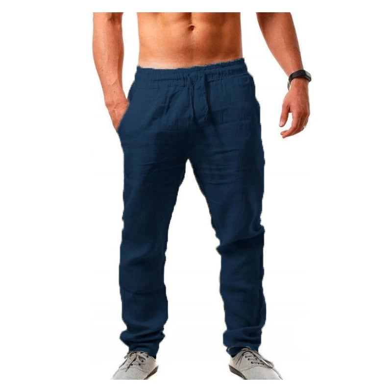 Men's Trousers Cotton Linen Fashion Casual Pants Solid Color Breathable Loose Shorts Straight Drawstring Pants Streetwear Men