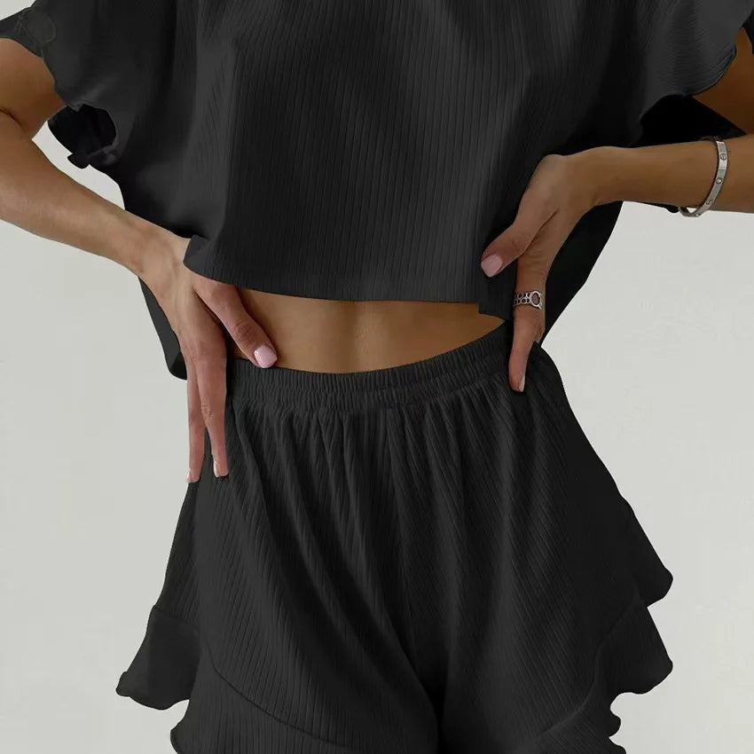 New Summer Women's Pajamas New Ruffled Loose Short Tops and Shorts Two-piece Set Women's Home Clothes