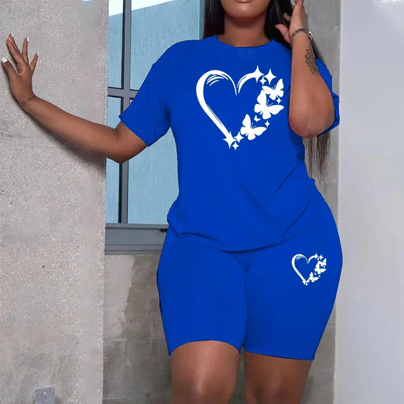 2025 New Fashion Women's Summer Shorts Set O-neck T-shirts and Soft Shorts Ladies Daily Casual Sports Butterfly Fashion Outfits