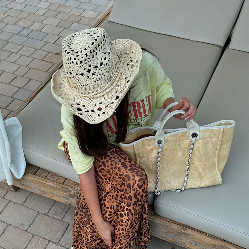 Cowboy Hat Woman Western Cowgirl Caps Women Cow Girl Things Chapeau Femme Hats Accessories Vacation Compilation Straw Hat