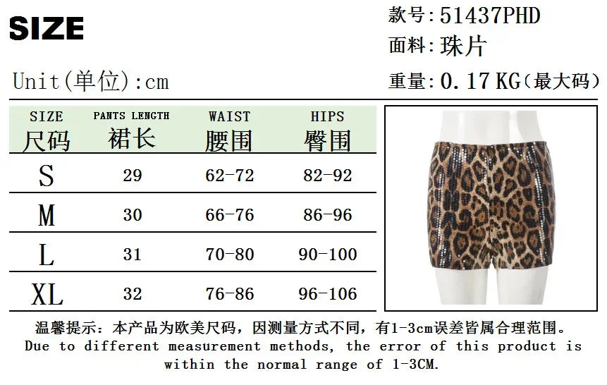 Shorts Women Summer 2025 New Fashion Sparkling Pearl Christmas New Product Leopard Print Elastic Waistband Casual Half Pants
