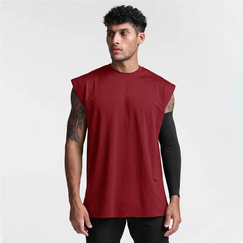 Summer Men Loose Gym Vest Casual Cotton Tank Top Breathable Fitness Sleeveless Shirt Quick Dry Bodybuilding Singlet Man Clothing