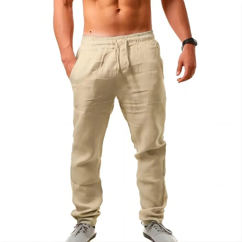 Men's Trousers Cotton Linen Fashion Casual Pants Solid Color Breathable Loose Shorts Straight Drawstring Pants Streetwear Men