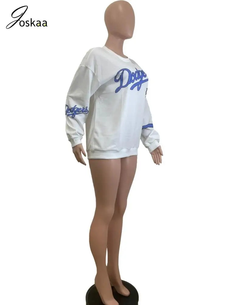Joskaa Letter Print White Oversized Sweatshirts Women Hipster Round Neck Full Sleeve Loose Tops Autumn Harajuku Streetwear