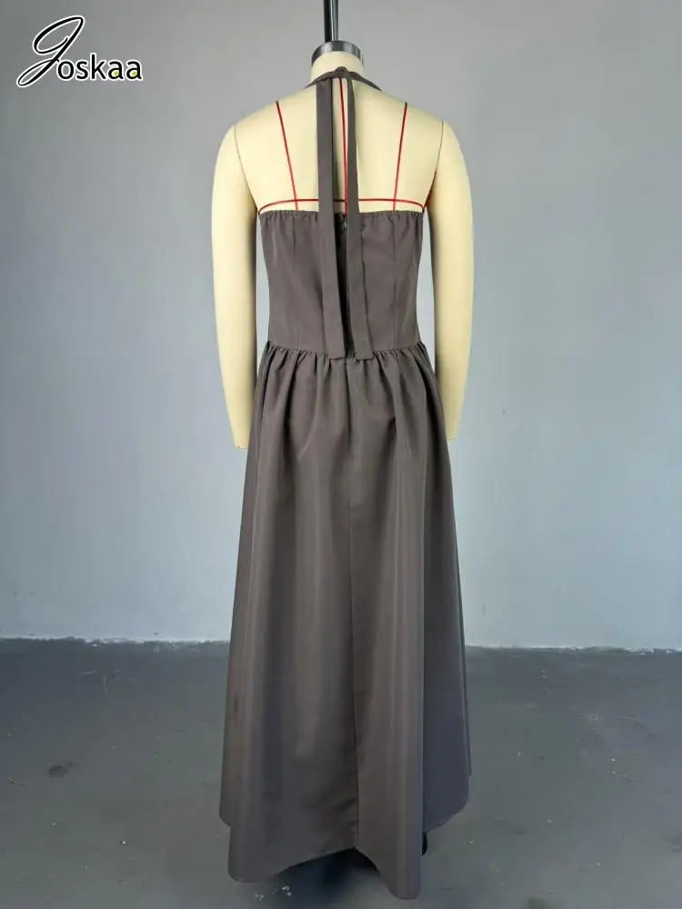 Joskaa 2025 Summer Sexy Halter Sleeveless A-Line Dress Women Hipster V-Neck Backless Skinny Vestidos Holiday Streetwear S-XXL